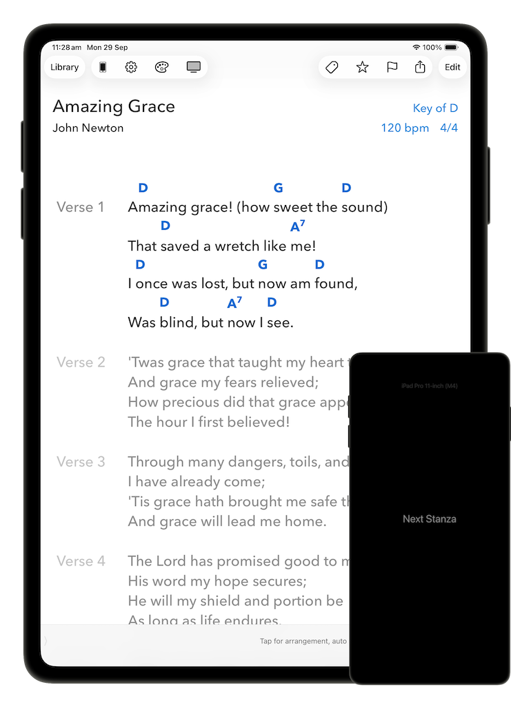 SongSheet Pro on iPad with SongSheet Remote on iPhone