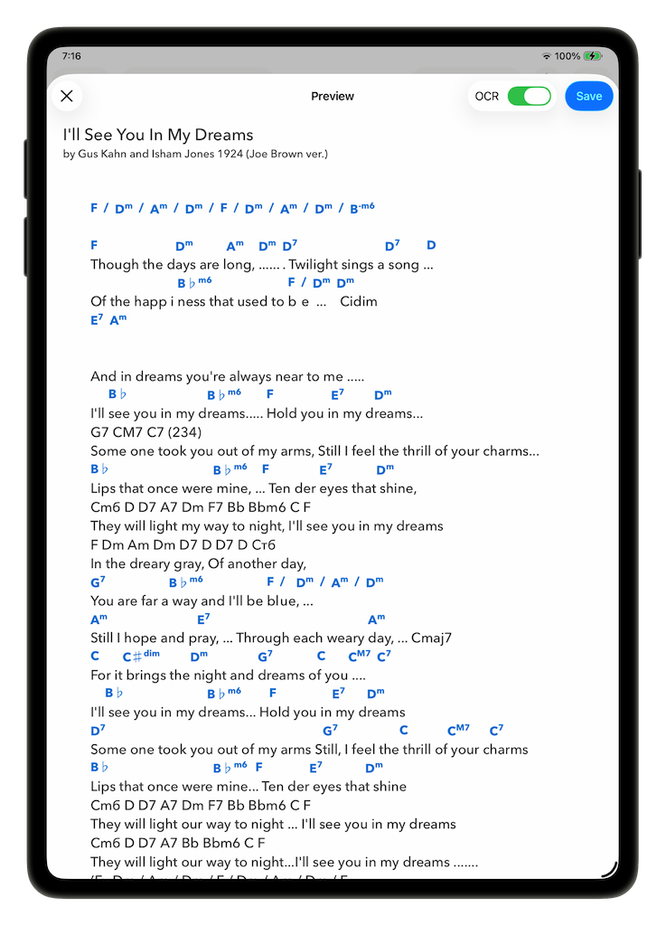 I'll See You In My Dreams result using OCR conversion mode