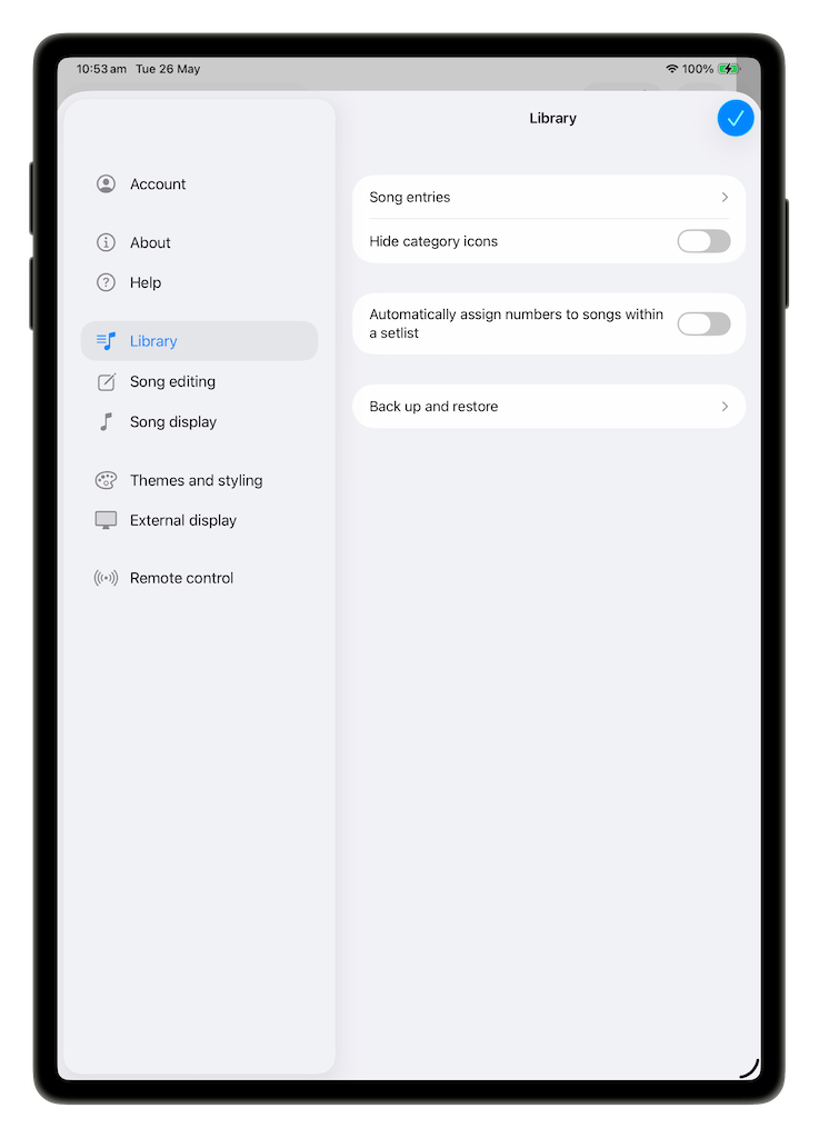SongSheet Pro's settings