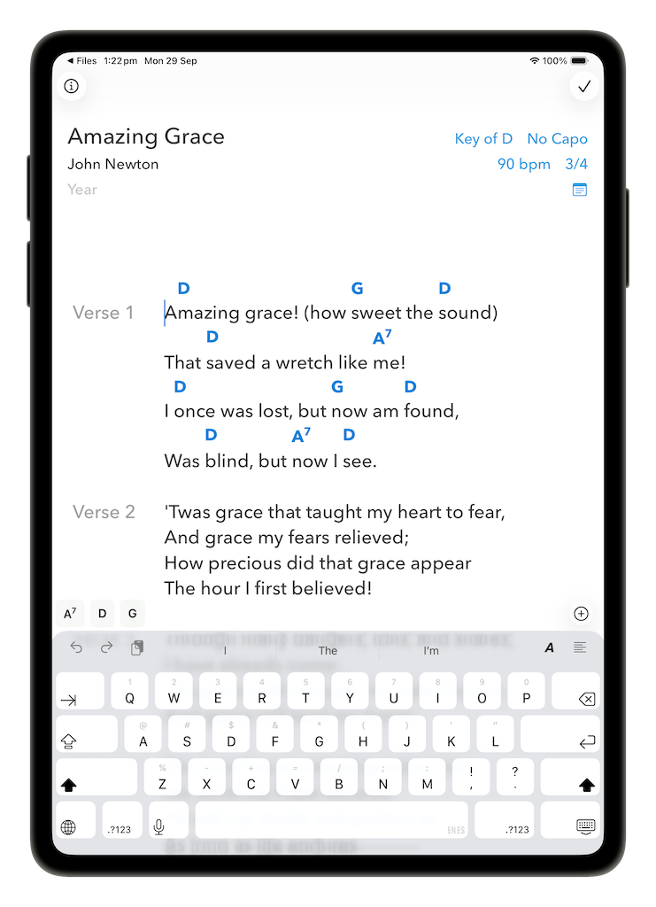 SongSheet Pro's song editor