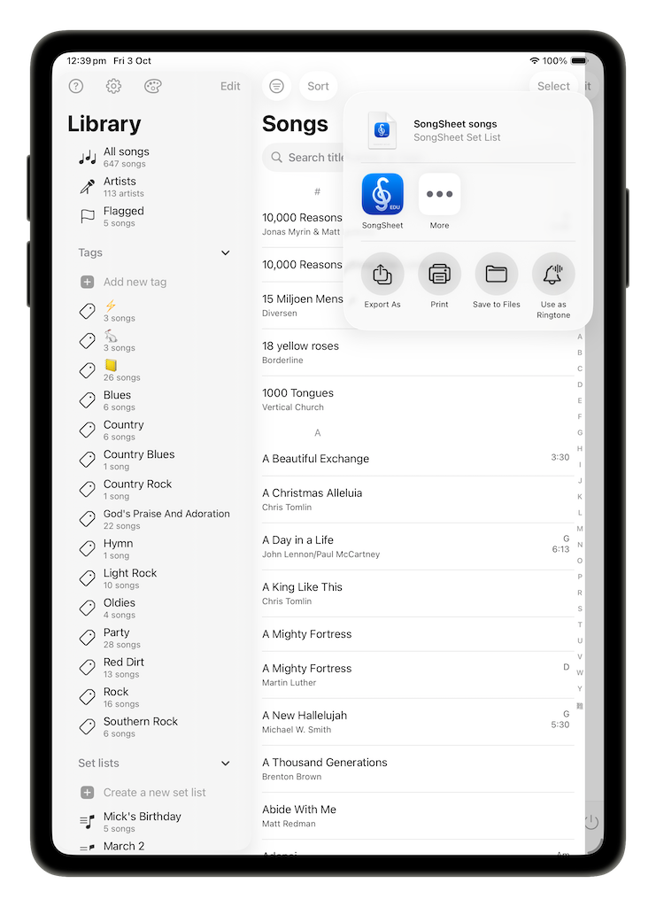 share song library menu