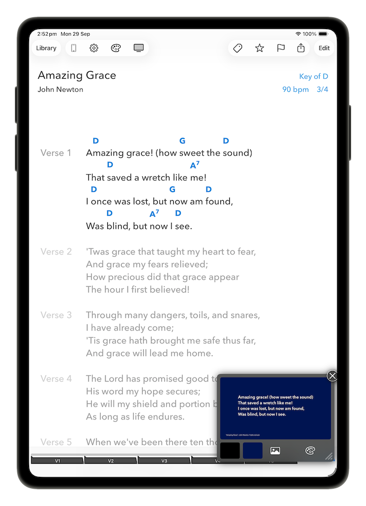 Preview what SongSheet Pro will project to an external screen