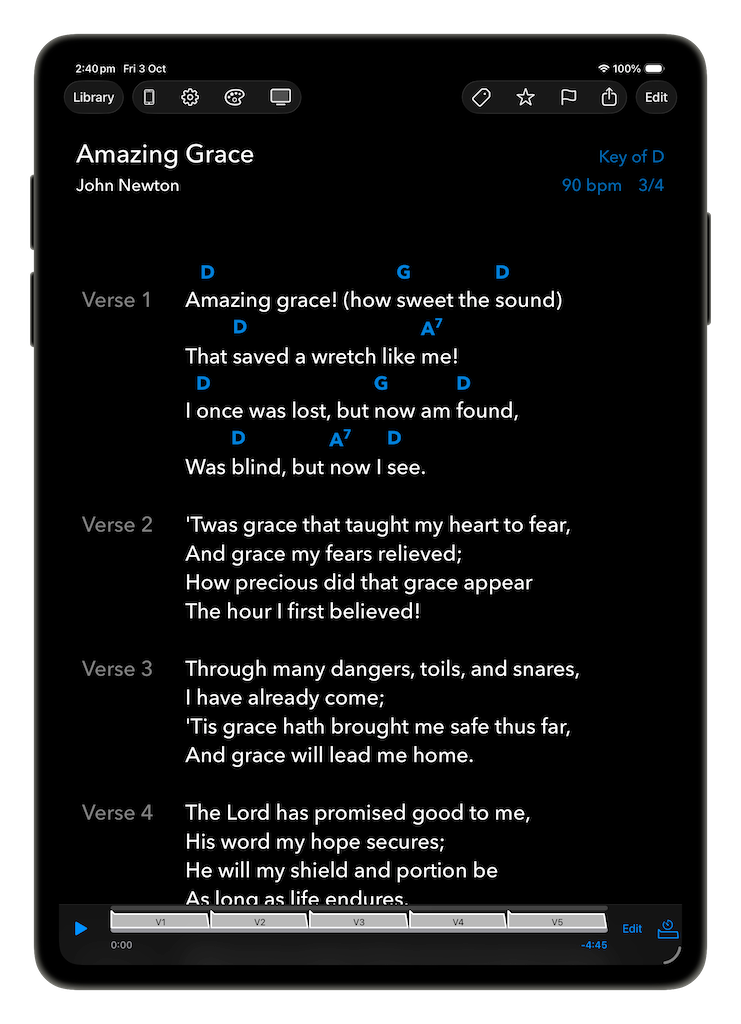 SongSheet Pro's default dark theme