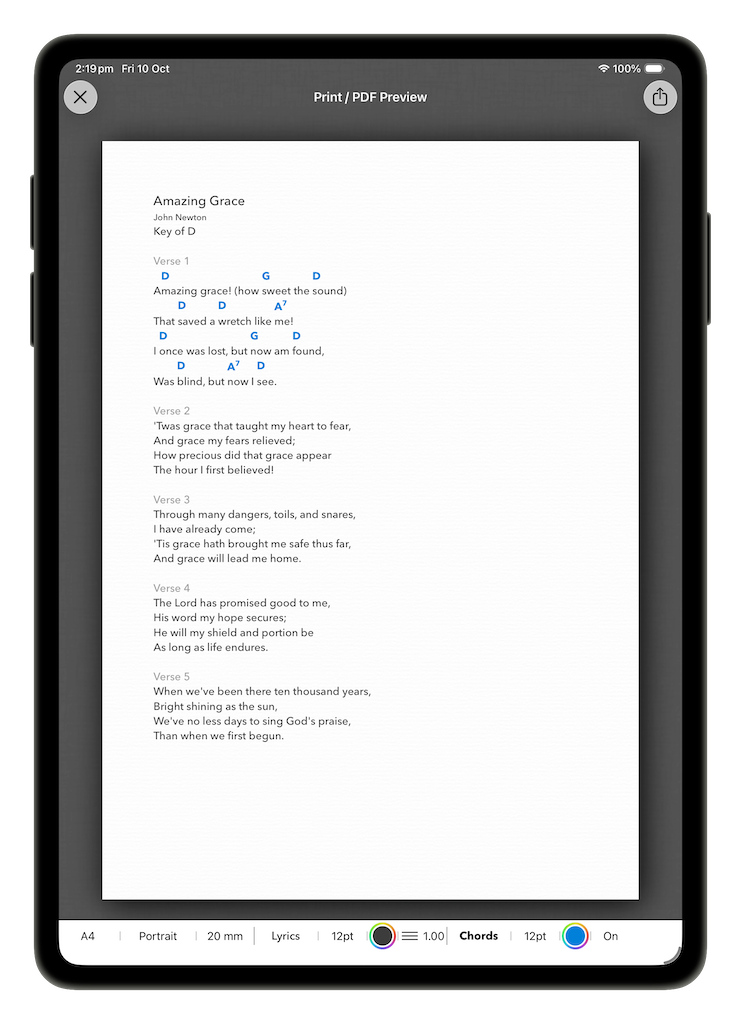 SongSheet Pro can customize the print options