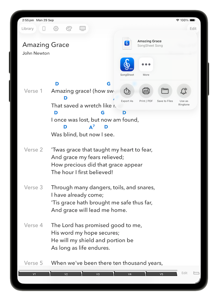 SongSheet Pro offers various share options