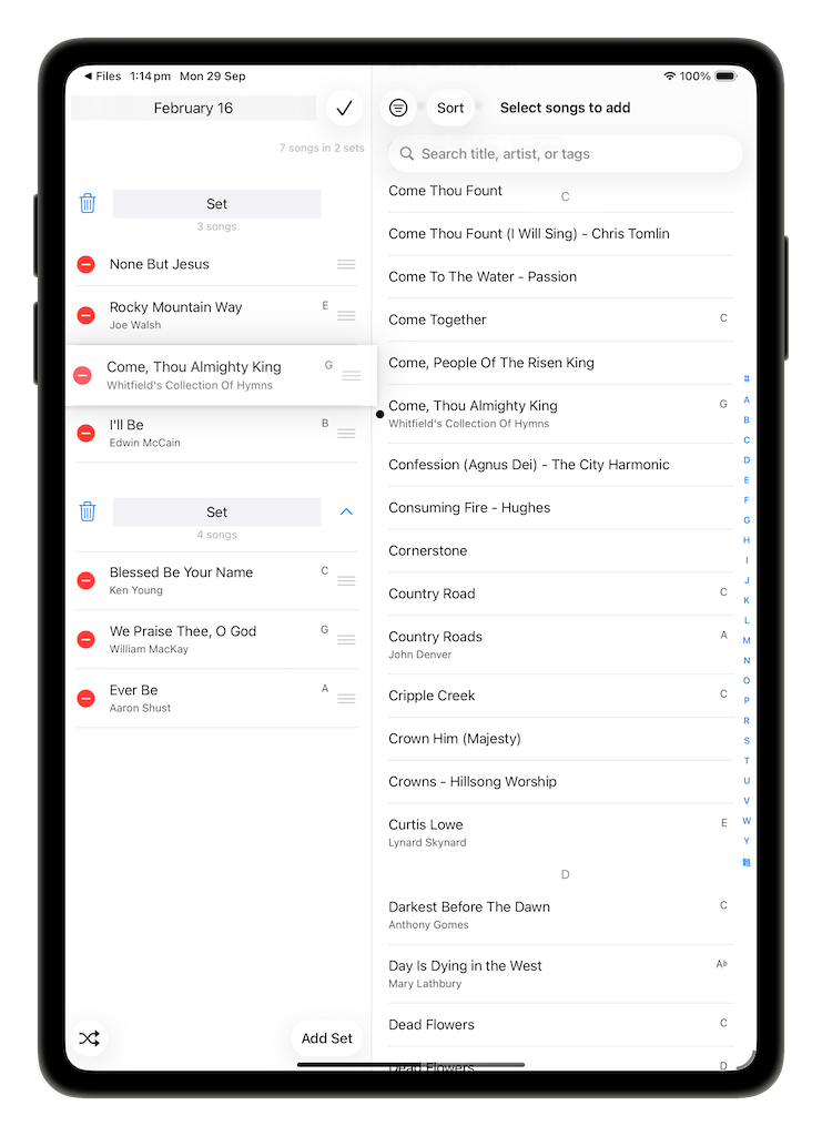 Use the drag handles to rearrange songs