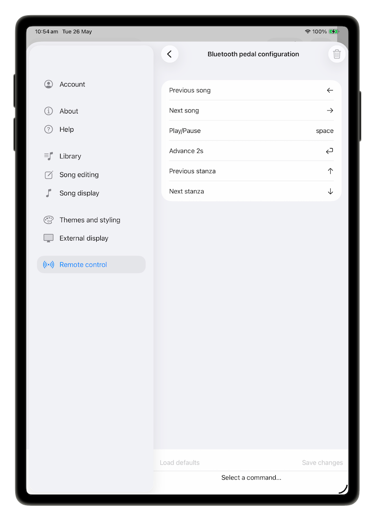 Configuração de pedal Bluetooth do SongSheet Pro