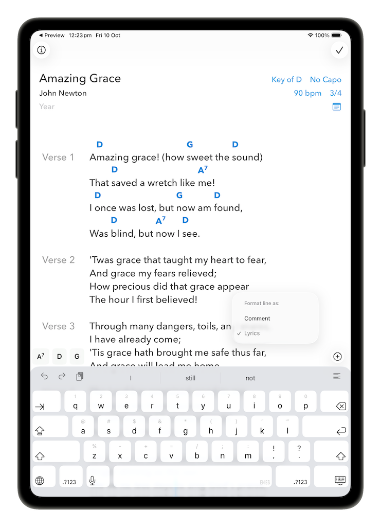 Format as lyric or comment